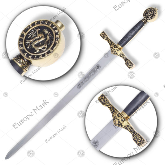 Premium King Arthur Excalibur Golden Sword Replica with stainless steel blade.