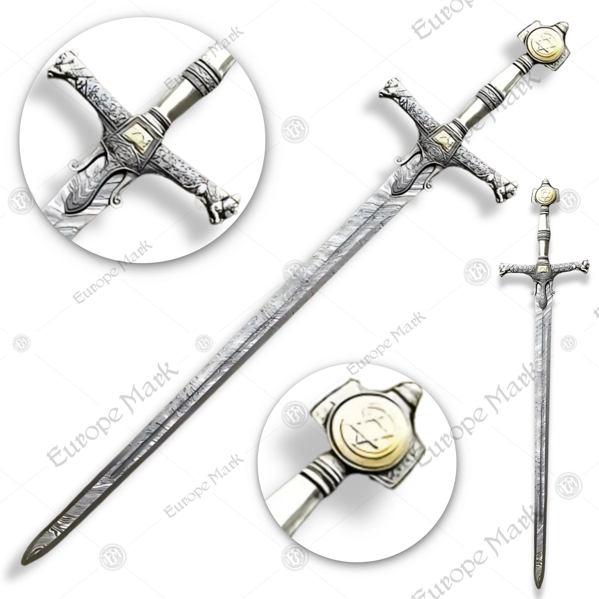 Premium King Solomon Damascus Sword Replica with Rosewood Plaque