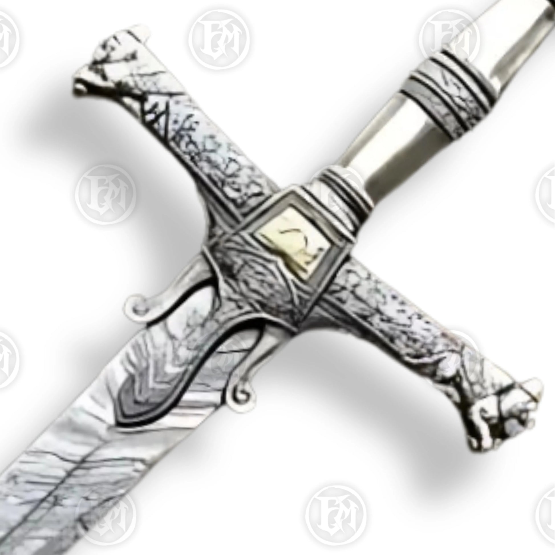 Premium King Solomon Damascus Sword Replica with Rosewood Plaque