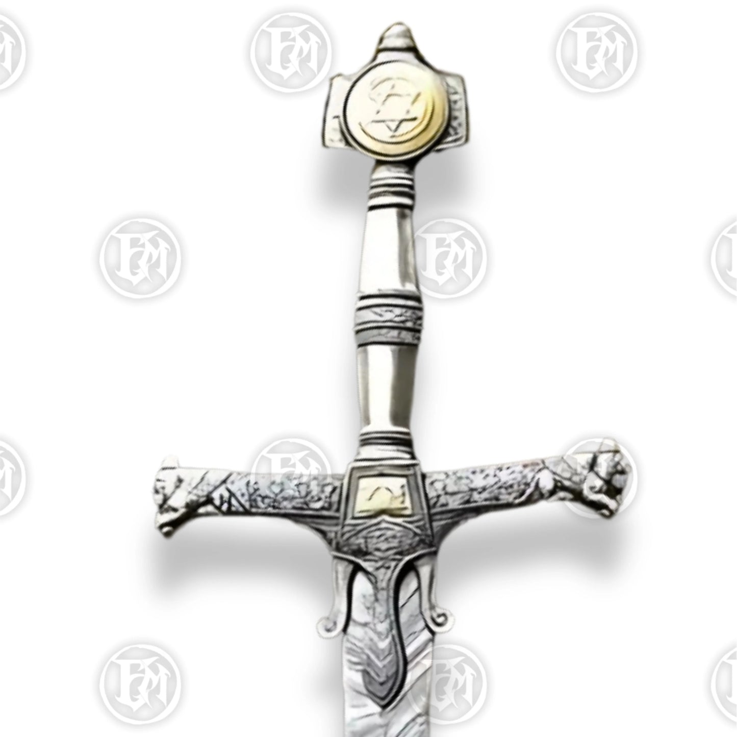 Premium King Solomon Damascus Sword Replica with Rosewood Plaque