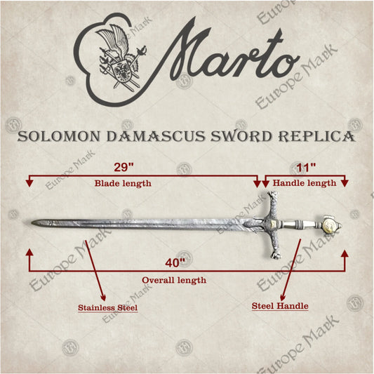 Premium King Solomon Damascus Sword Replica with Rosewood Plaque