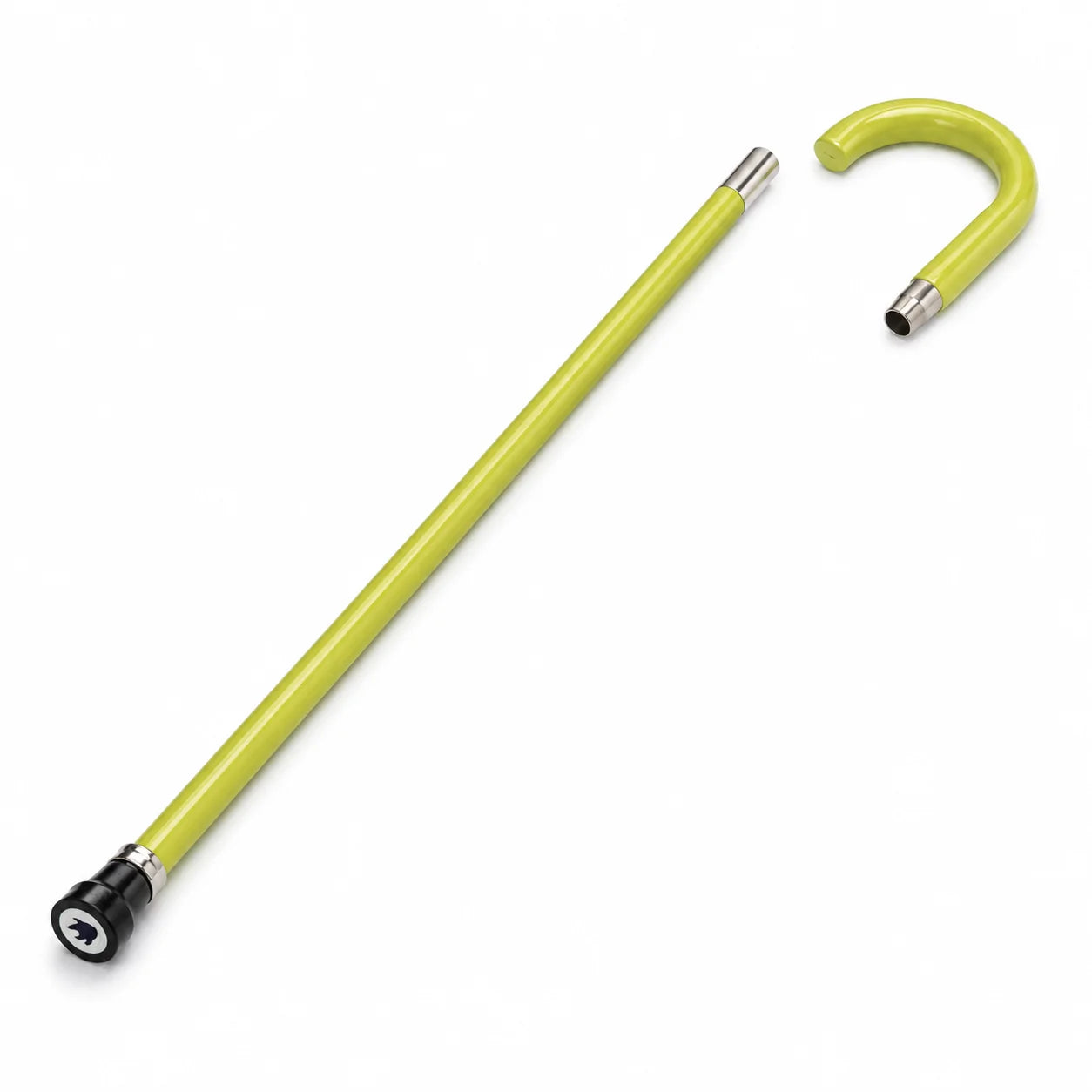 Kisuke Urahara cane shown separated with lime-green curved handle on white background