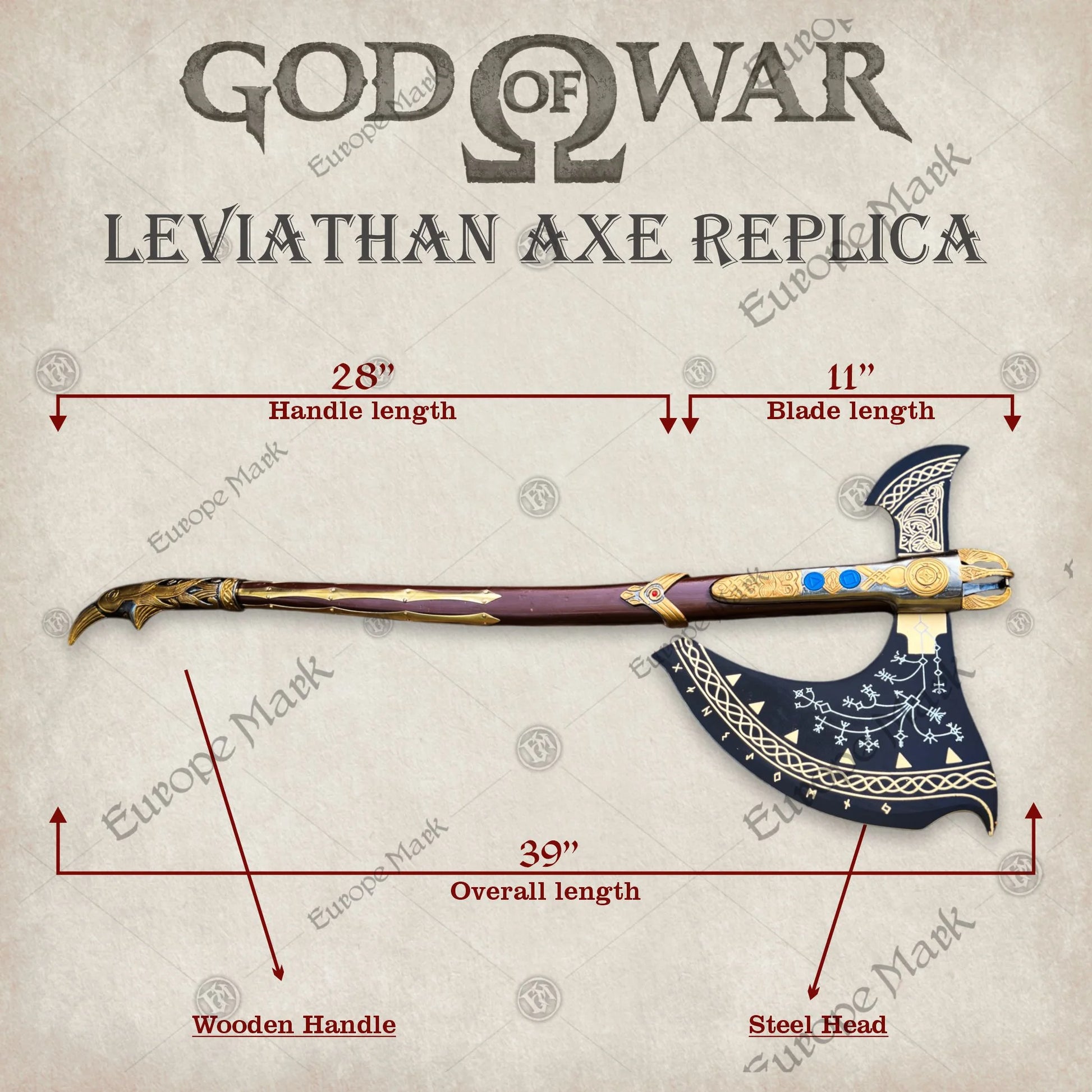 Kratos Leviathan Axe Steel GOW Ragnarok Replica