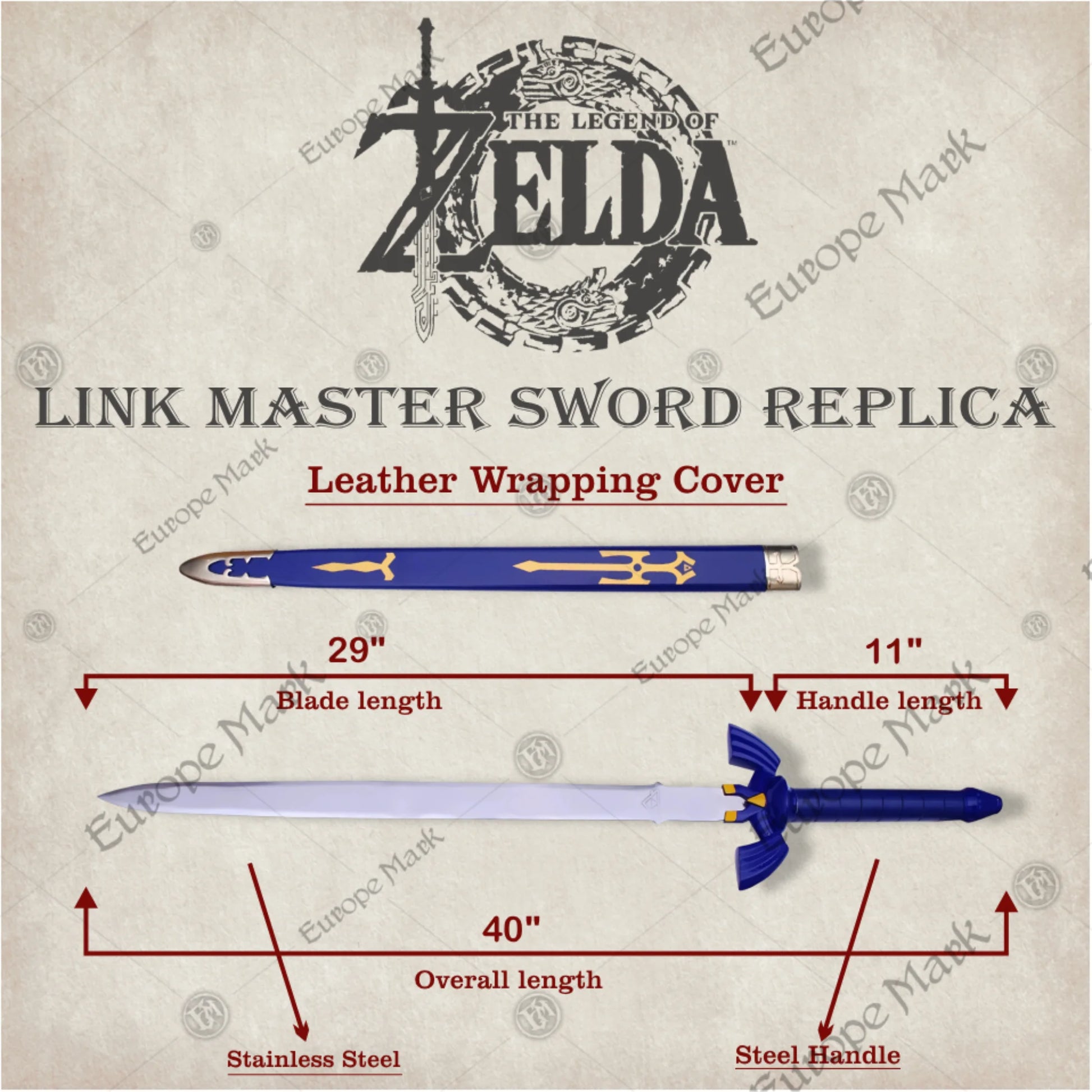 Premium Link Master Sword Replica Legend of Zelda with Oak Stand
