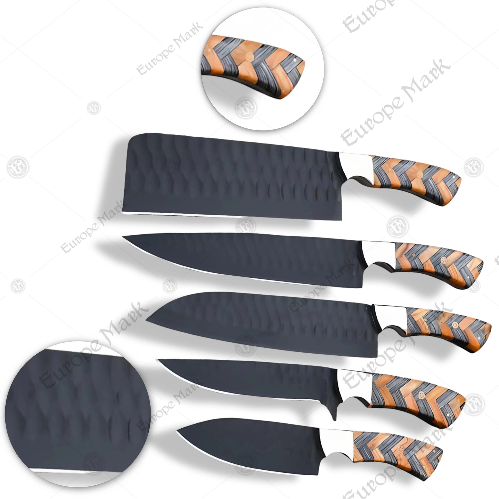 Premium Luxury Damascus 5-Piece Chef Knife Set with Walnut Block