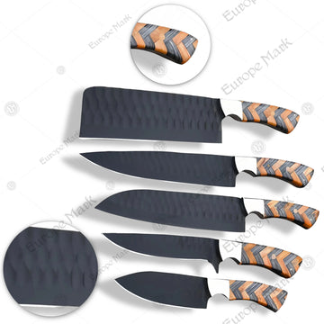 Premium Luxury Damascus 5-Piece Chef Knife Set with Walnut Block