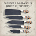 Premium Luxury Damascus 5-Piece Chef Knife Set with Walnut Block