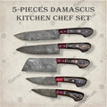 Premium Luxury Wood Grain Damascus Chef Knife Set with Walnut Block