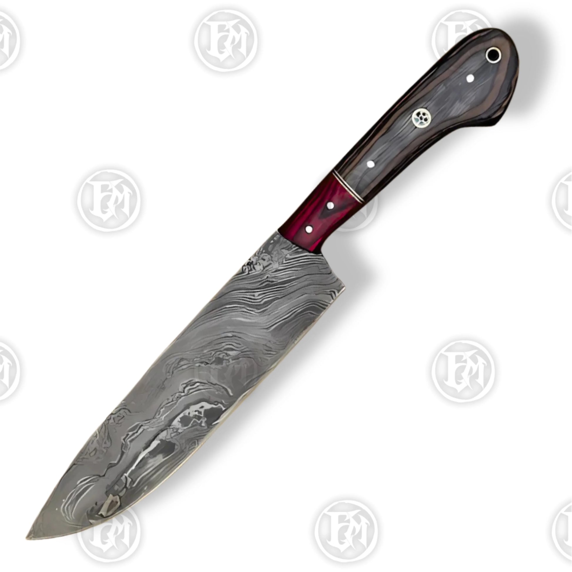 Premium Luxury Wood Grain Damascus Chef Knife Set with Walnut Block