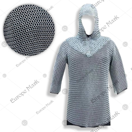 Premium Medieval Chain Mail Shirt Hauberk Armor Set Replica with aluminium rings.