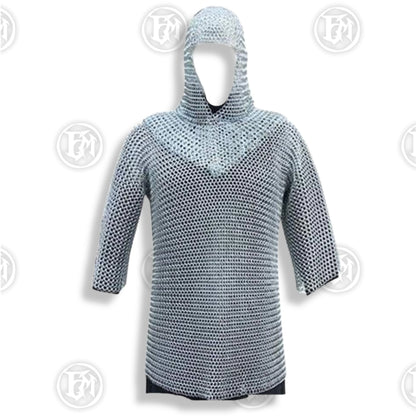 Premium Medieval Chain Mail Shirt Hauberk Armor Set Replica with aluminium rings.