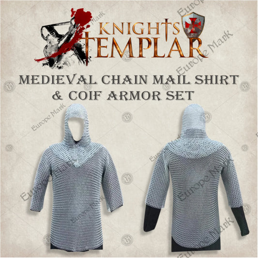 Premium Medieval Chain Mail Shirt Hauberk Armor Set Replica with aluminium rings.