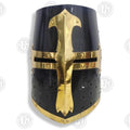 Premium Medieval Knight Templar Black Helmet Replica with Oak Stand.