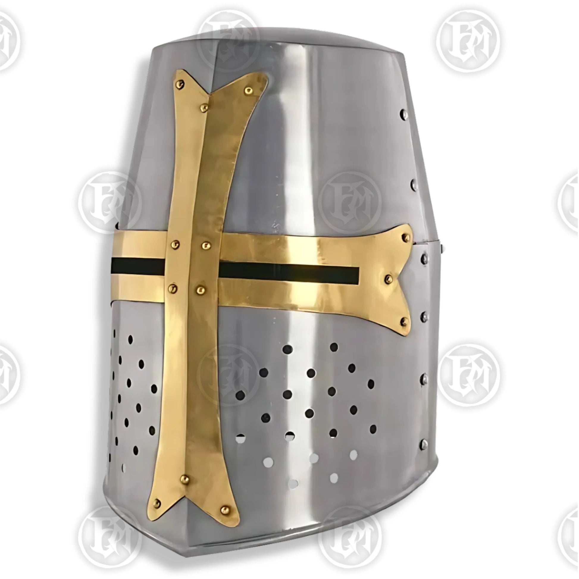 Premium Medieval Knight Templar Crusader Helmet Replica with Oak Stand.