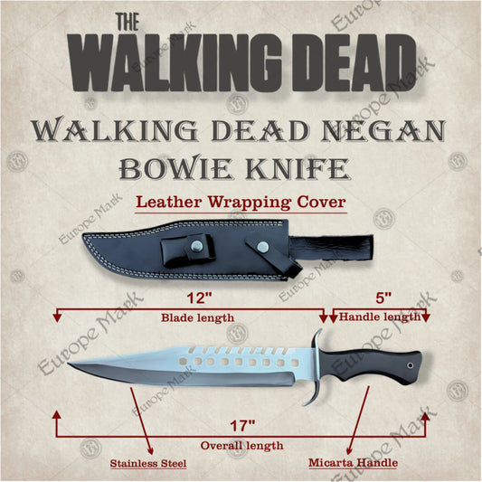 Premium Negan Lucille Bowie Knife Replica with Ebony Stand