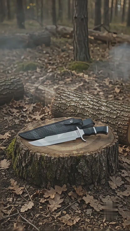 Product showcase video featuring the Predator 1987 Dutch Schaefer movie prop collectible, polished metal blade, sculpted black handle and patterned black display sheath