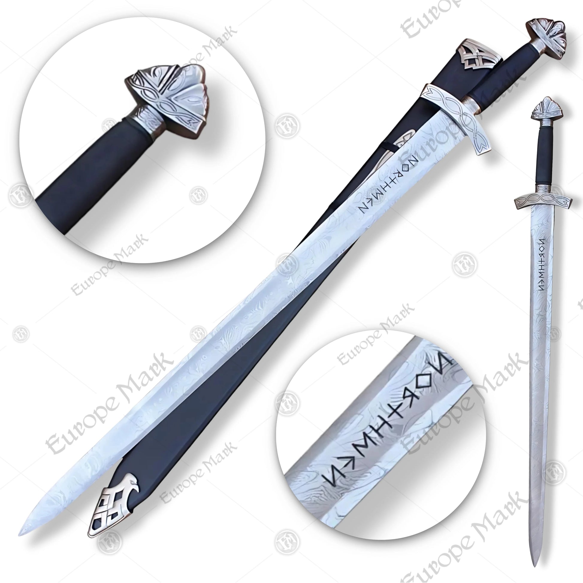 Premium Ragnar Lothbrok Damascus Sword Replica with Runic Plaque