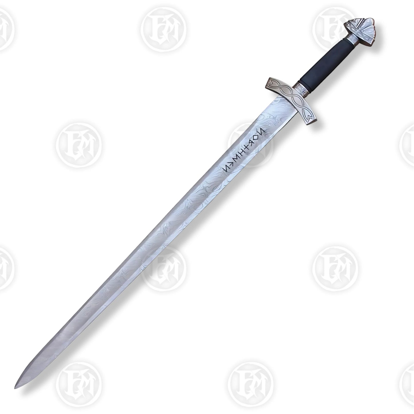 Premium Ragnar Lothbrok Damascus Sword Replica with Runic Plaque