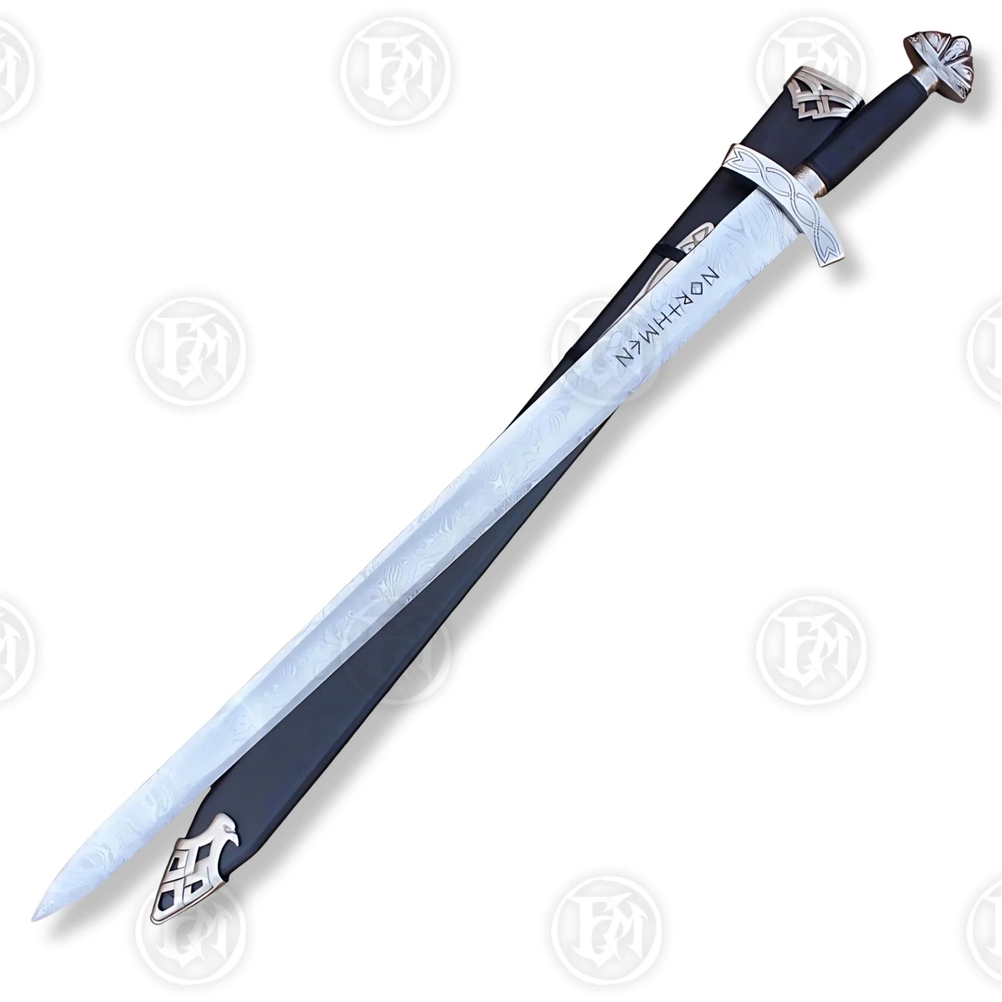 Premium Ragnar Lothbrok Damascus Sword Replica with Runic Plaque