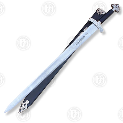 Premium Ragnar Lothbrok Damascus Sword Replica with Runic Plaque