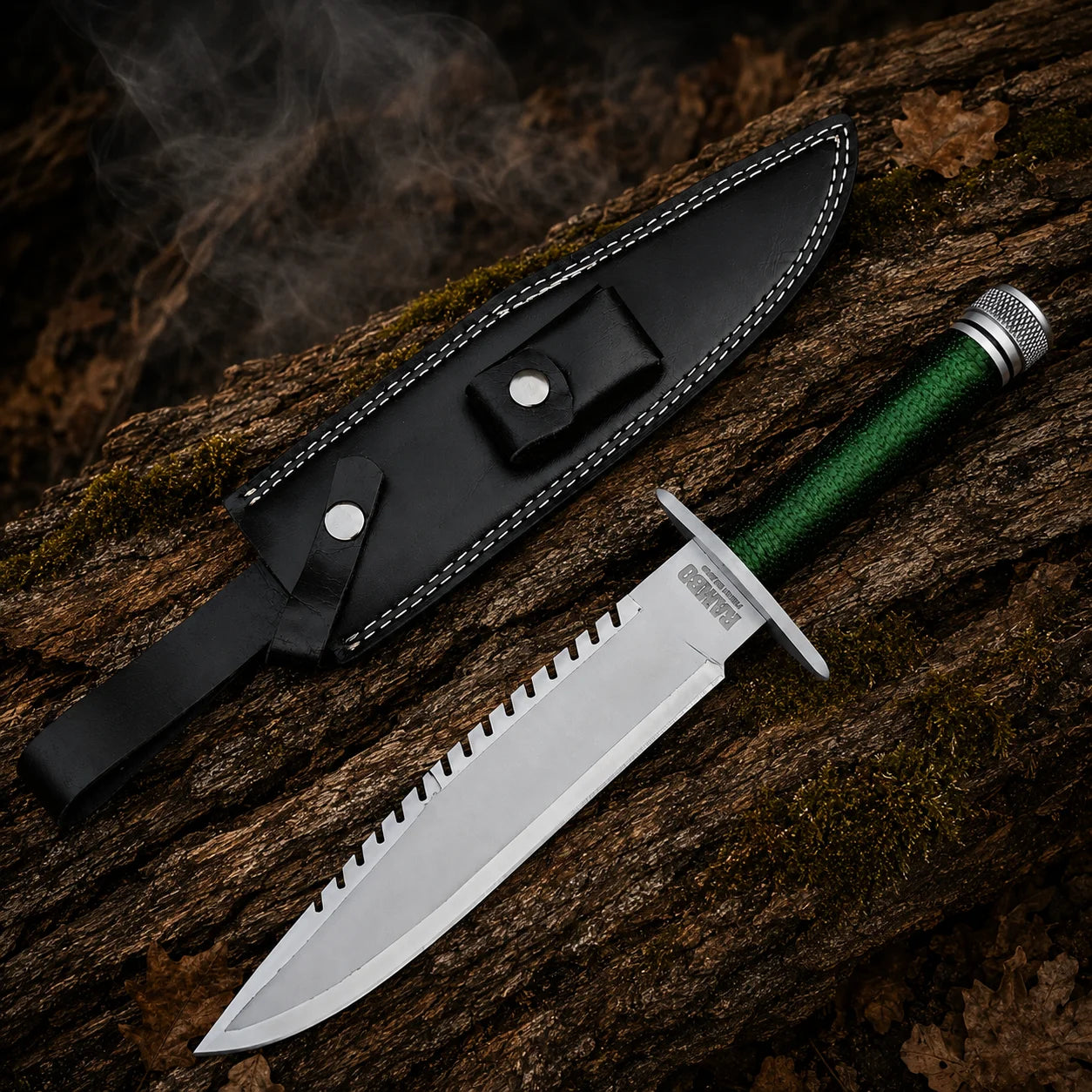Rambo First Blood Part I Signature Edition collectible displayed beside its black stitched leather sheath