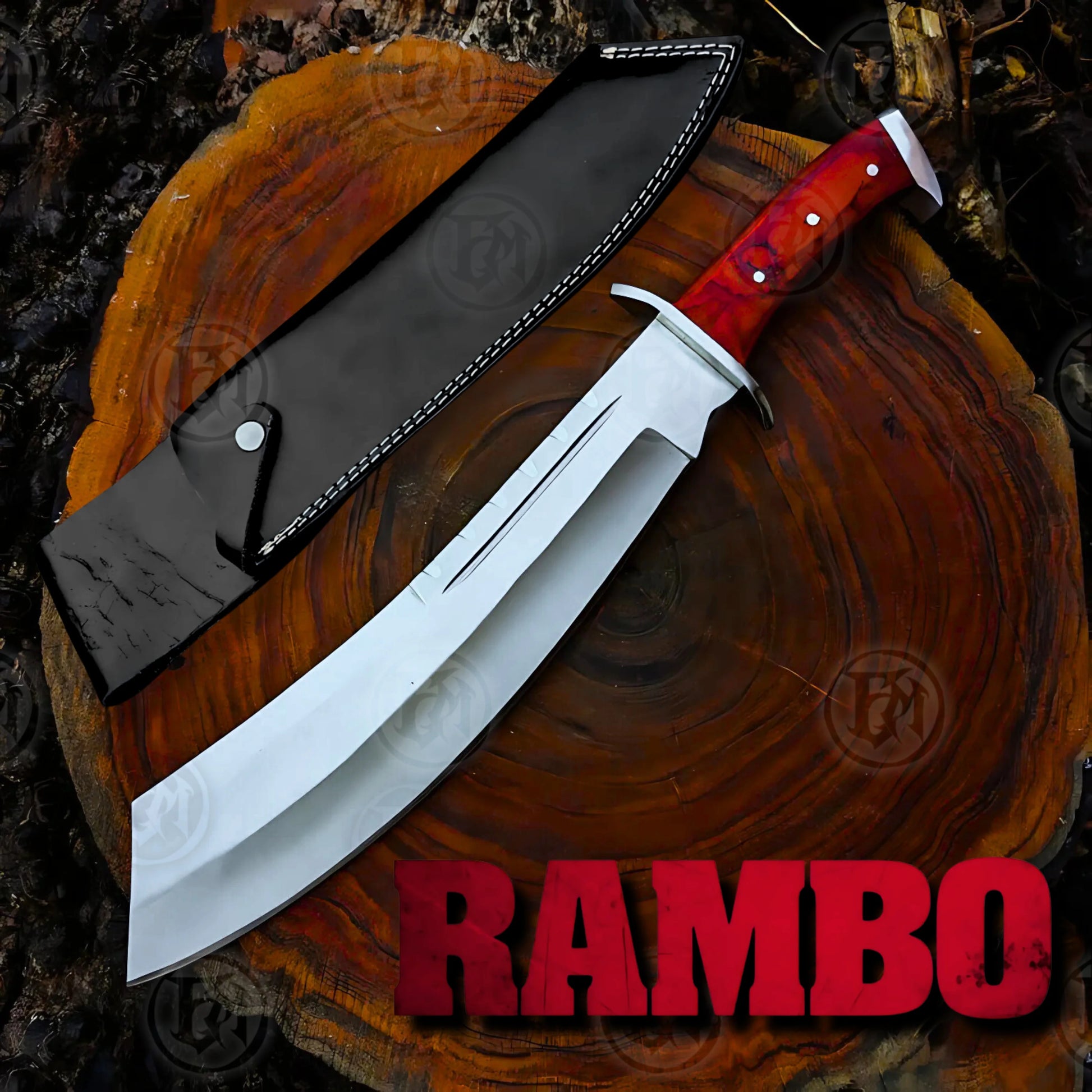 Premium Rambo Survival Machete Cosplay Replica with Walnut Stand