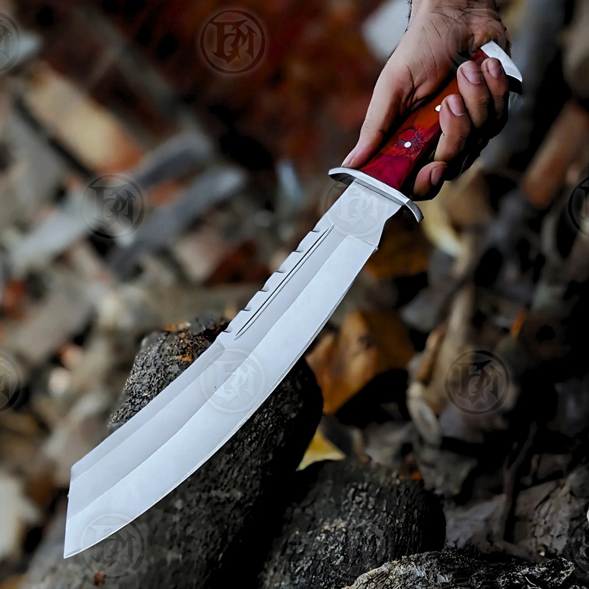 Premium Rambo Survival Machete Cosplay Replica with Walnut Stand