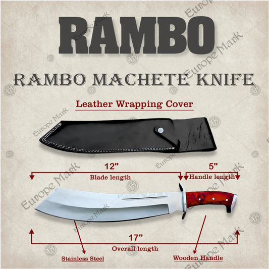 Premium Rambo Survival Machete Cosplay Replica with Walnut Stand
