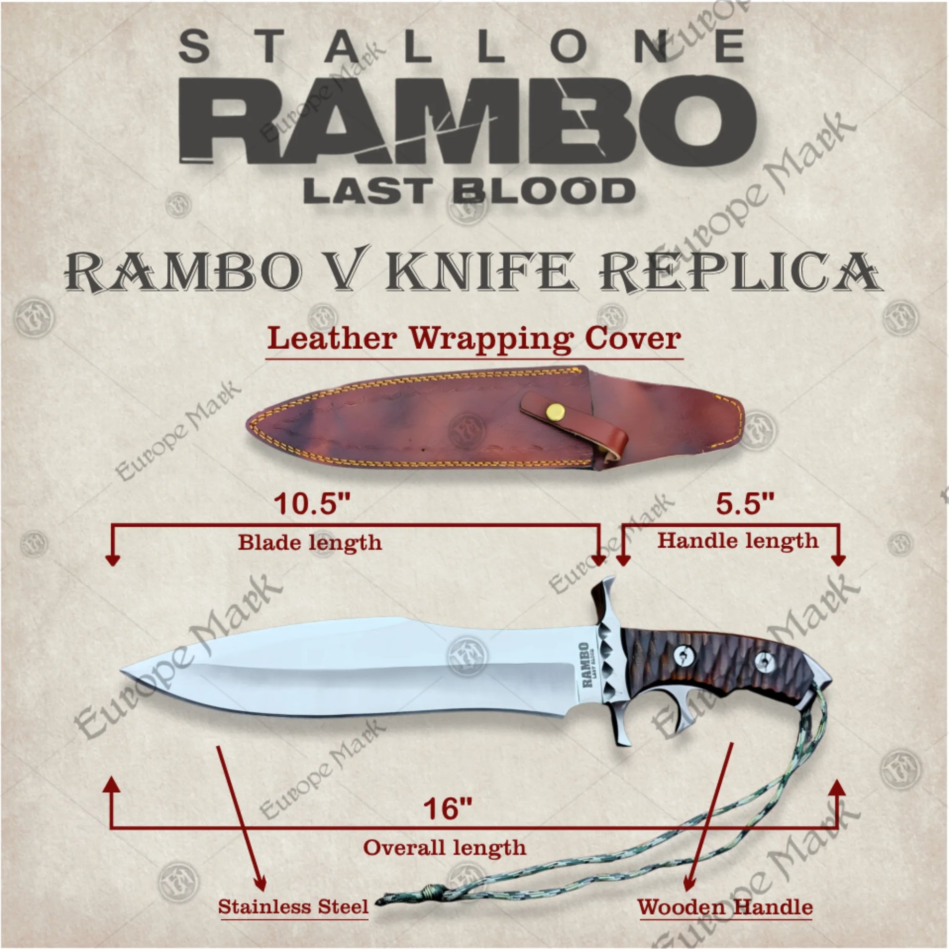 Premium Rambo V Heartstopper Knife Replica with 440c stainless steel.