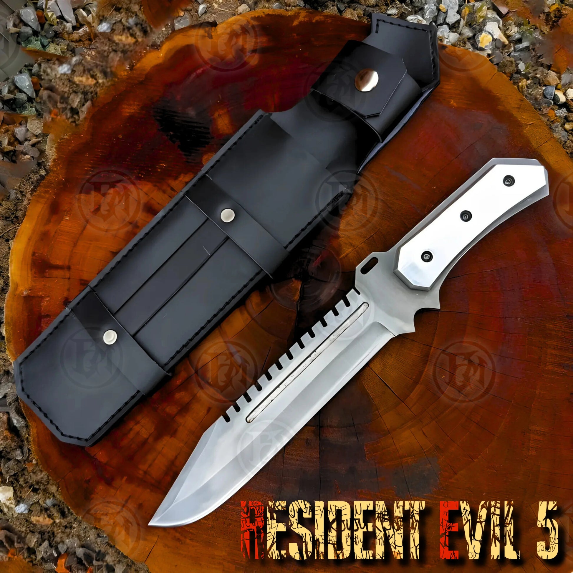 Premium Resident Evil 5 Wesker S.T.A.R.S. Knife Cosplay Replica with Walnut Stand