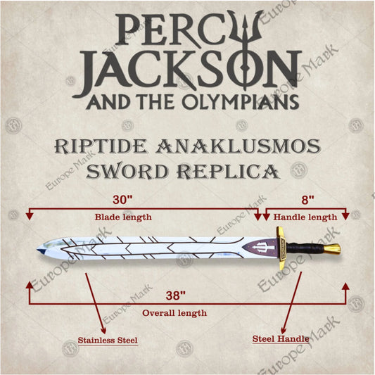 Premium Riptide Anaklusmos Percy Jackson Sword Replica with Walnut Plaque