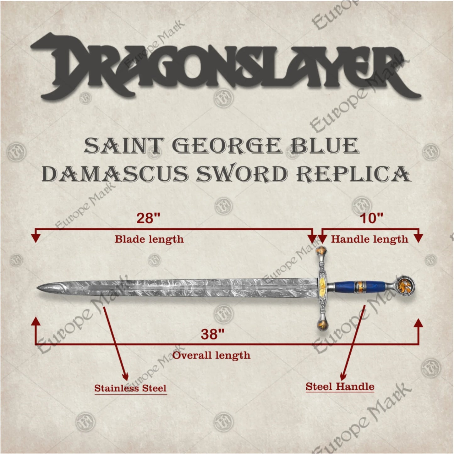 Saint George Dragon Slayer Damascus Sword