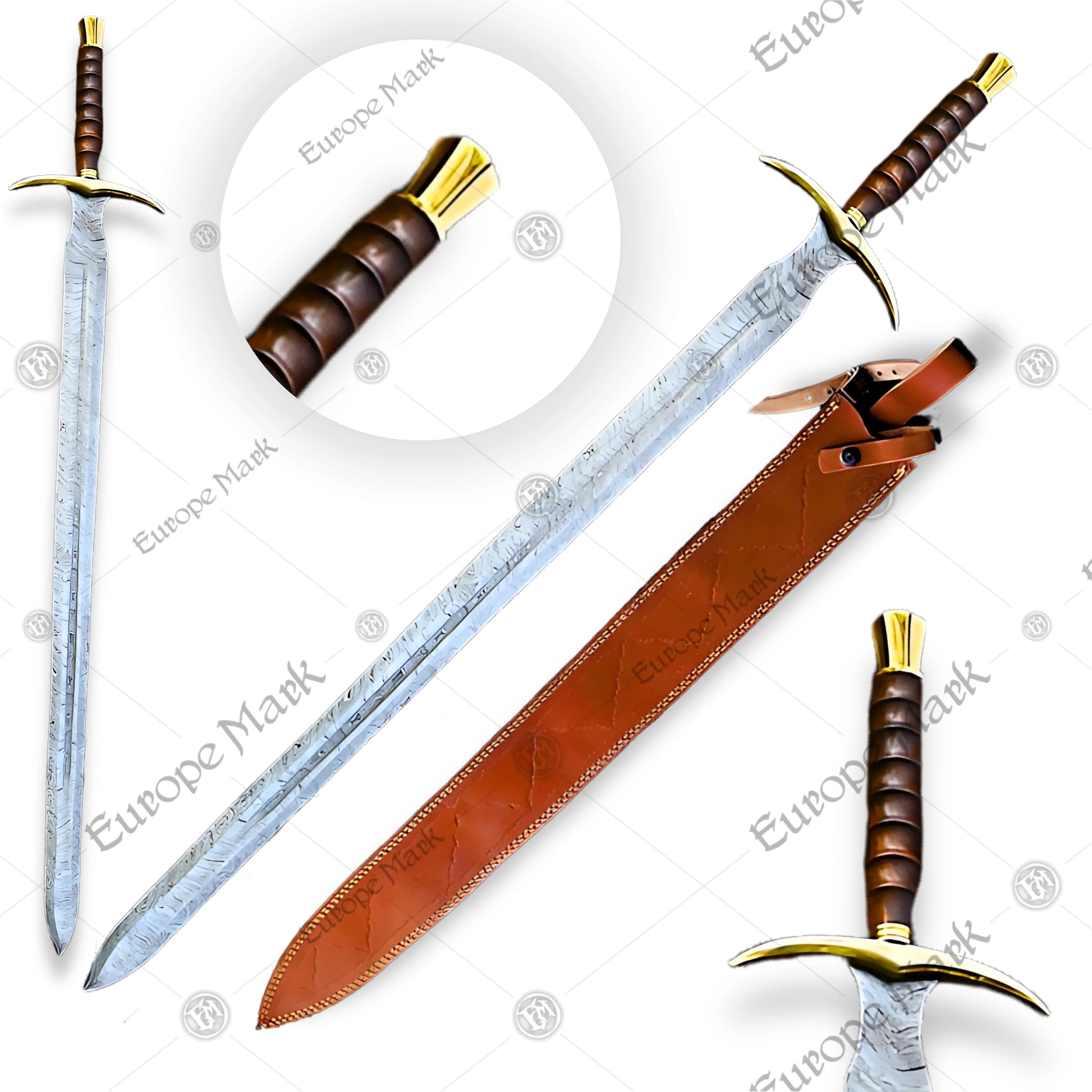 Premium Sinni Damascus Viking Sword Replica with Ash Wood Plaque