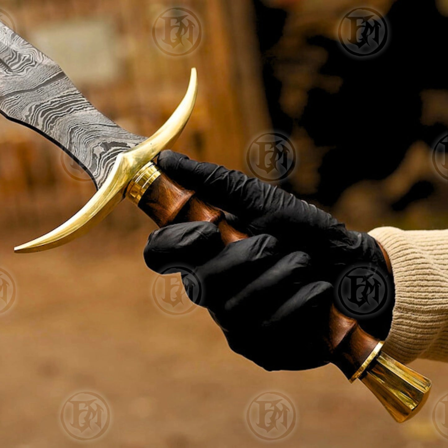 Premium Sinni Damascus Viking Sword Replica with Ash Wood Plaque