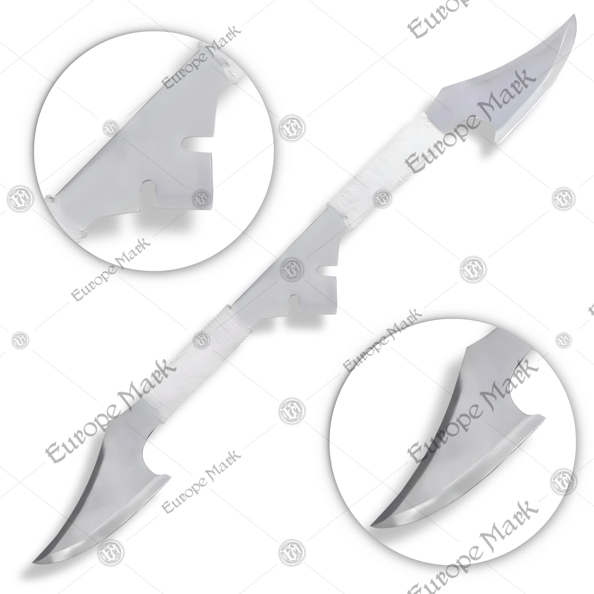 Premium Star Trek Medieval White Klingon Bat'leth Replica with stainless steel blade.