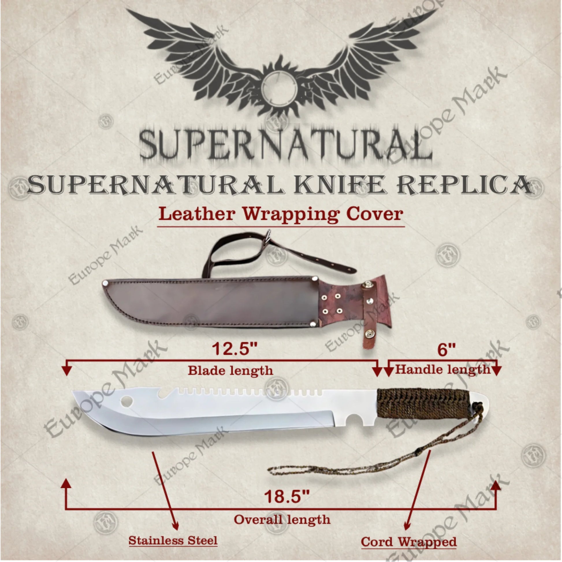 Premium Supernatural Dean’s Machete Knife Replica with Walnut Stand