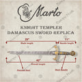 Premium Templar Knights Damascus Longsword Replica with Oak Plaque
