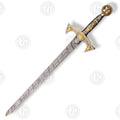 Premium Templar Knights Damascus Longsword Replica with Oak Plaque