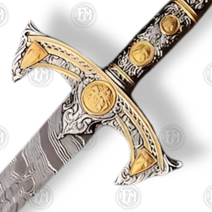 Premium Templar Knights Damascus Longsword Replica with Oak Plaque