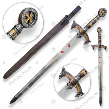 Premium Templar Knights Stainless Steel Sword Replica with Hardwood Plaque