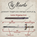 Premium Templar Knights Stainless Steel Sword Replica with Hardwood Plaque