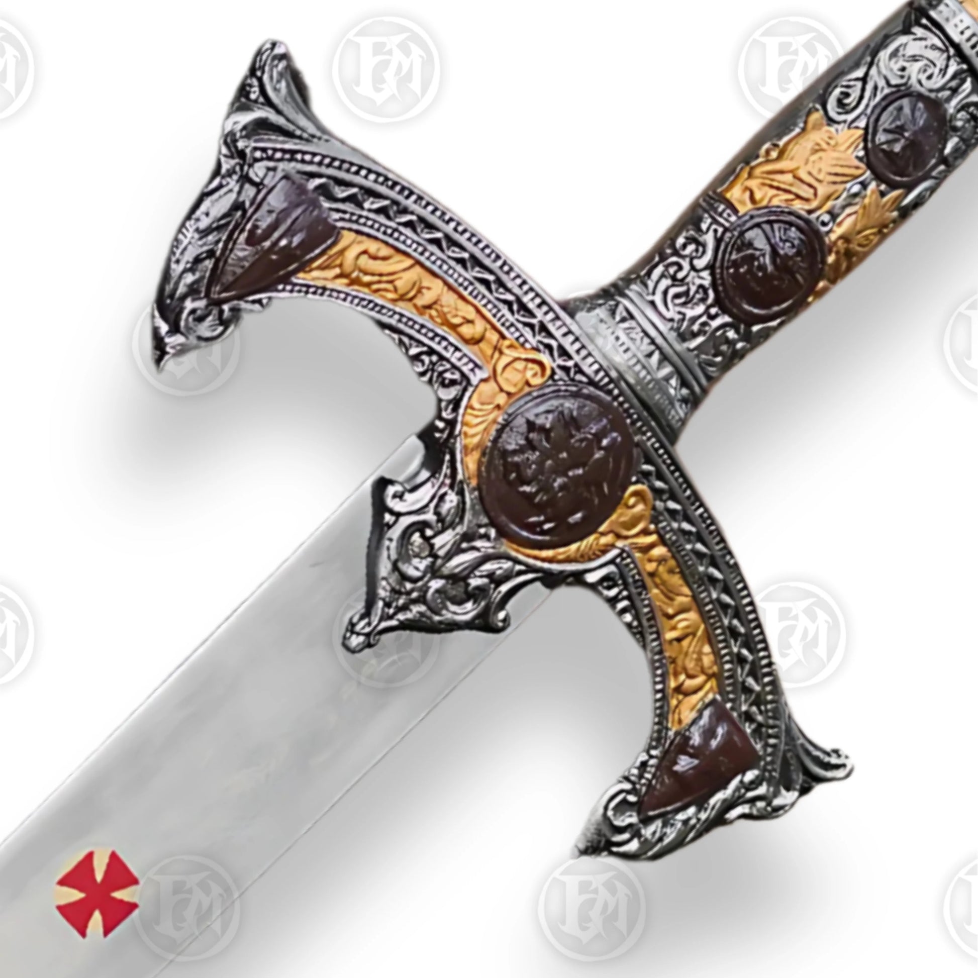 Premium Templar Knights Stainless Steel Sword Replica with Hardwood Plaque
