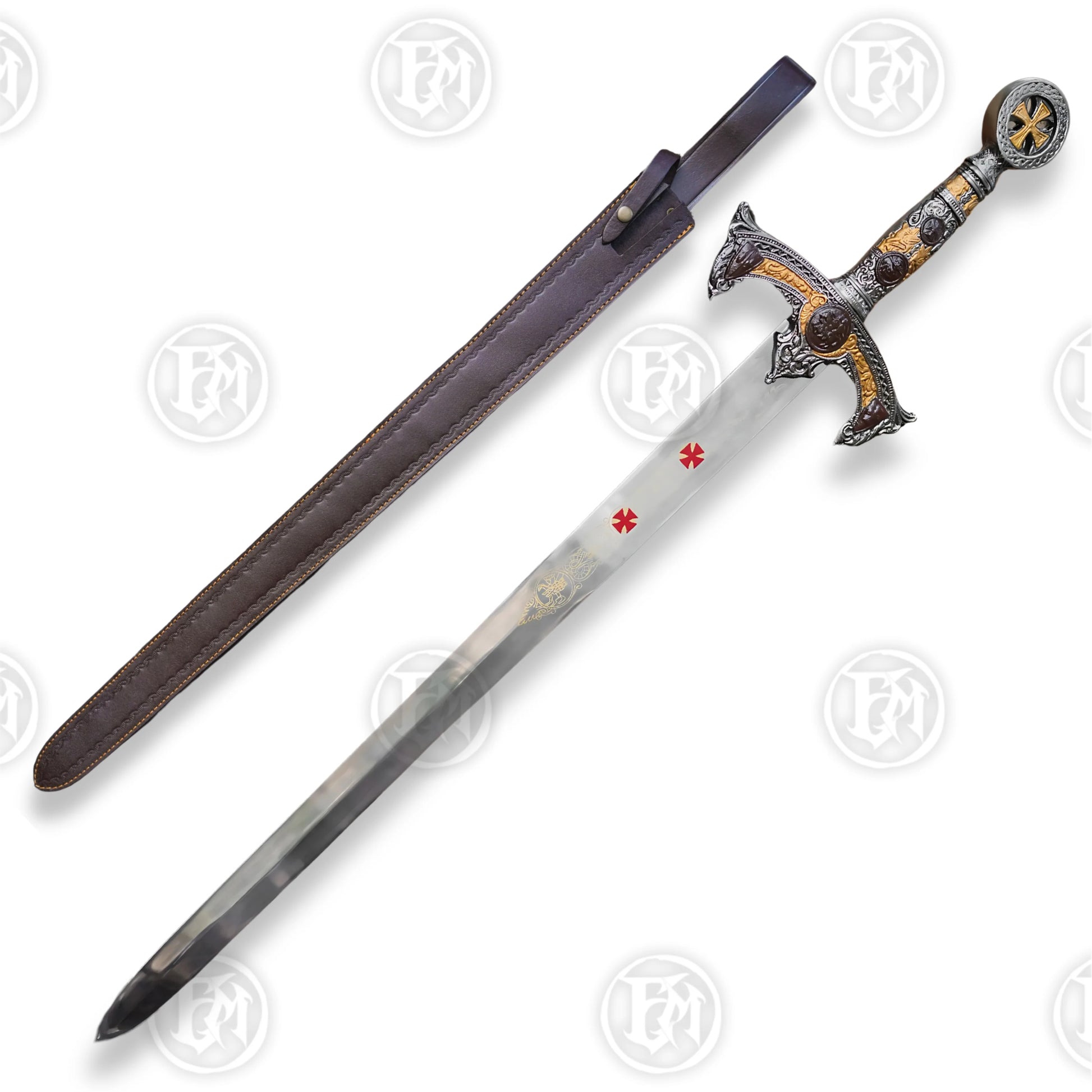 Premium Templar Knights Stainless Steel Sword Replica with Hardwood Plaque