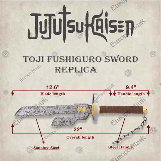 Premium Toji Fushiguro Jujutsu Kaisen Damascus Sword Replica with Ebony Plaque