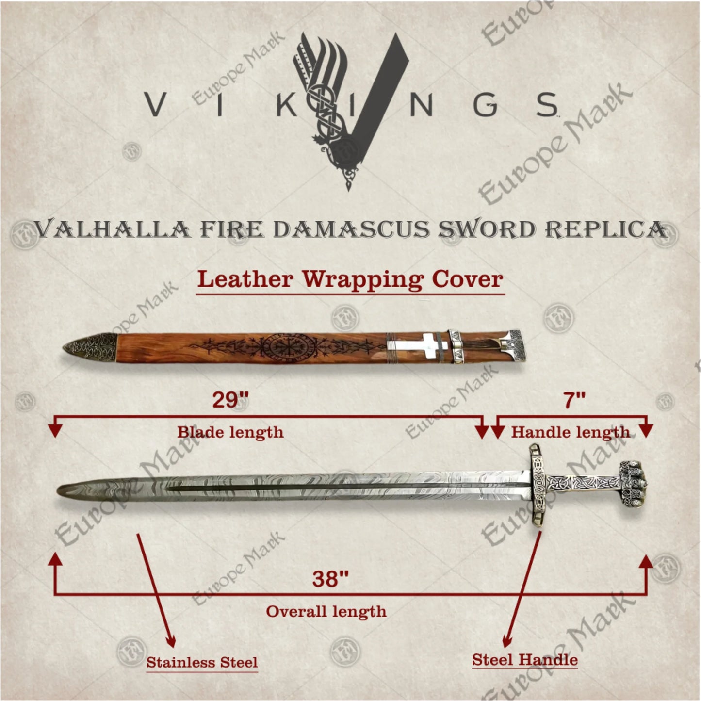 Valhalla Wooden Damascus Viking Sword