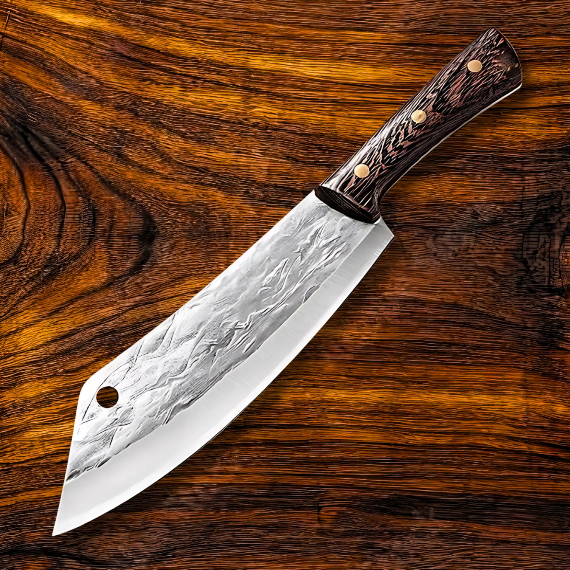 Premium Viking Carbon Steel Chef Knife Set with Ash Wood Block