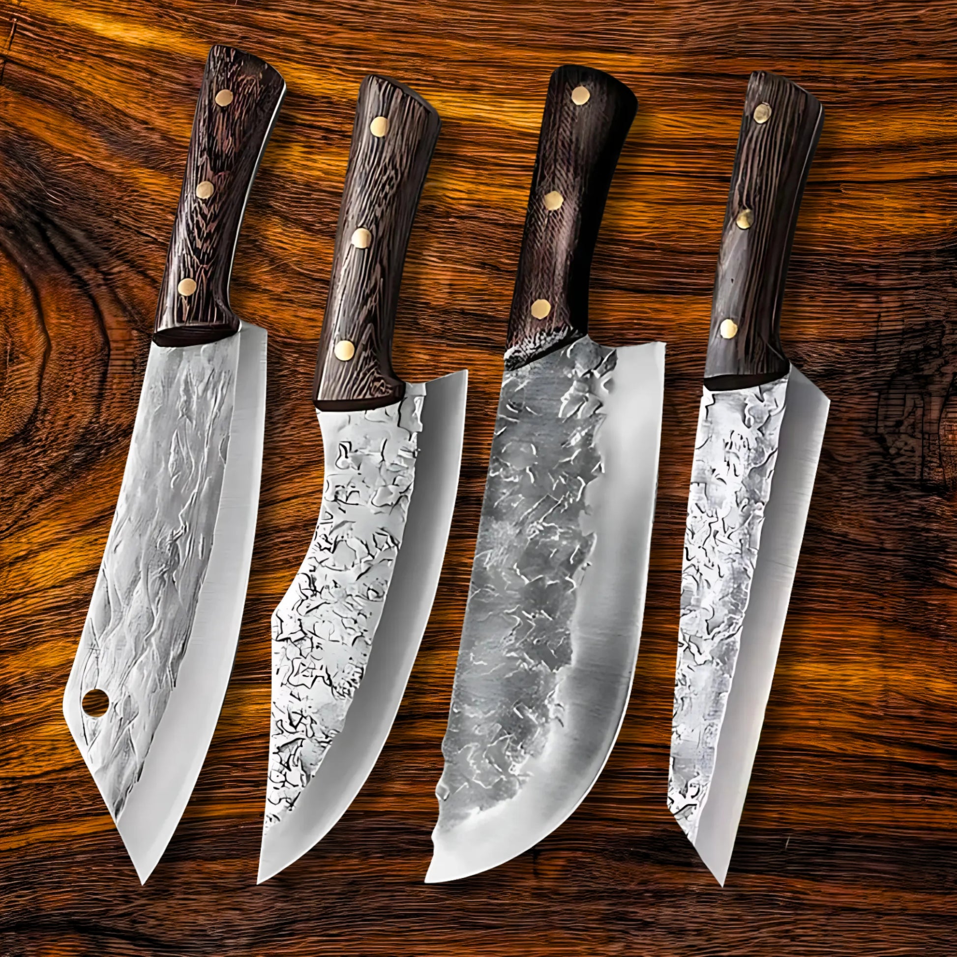 Premium Viking Carbon Steel Chef Knife Set with Ash Wood Block