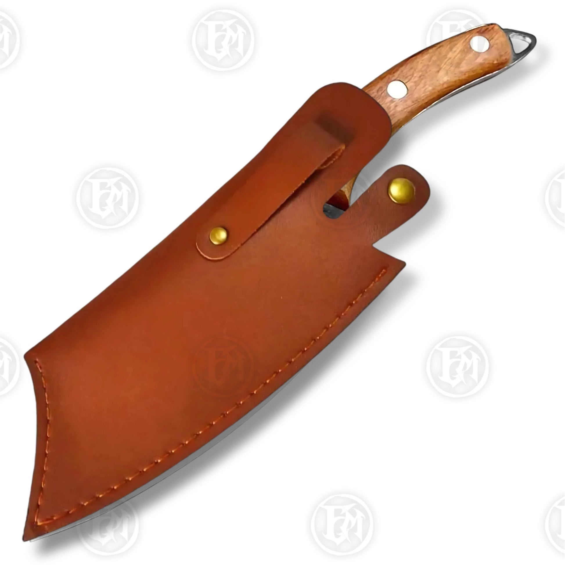 Premium Viking Forged Damascus Boning Cleaver with Rosewood Stand