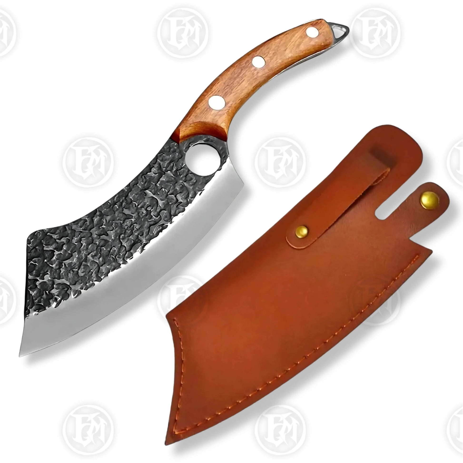 Premium Viking Forged Damascus Boning Cleaver with Rosewood Stand