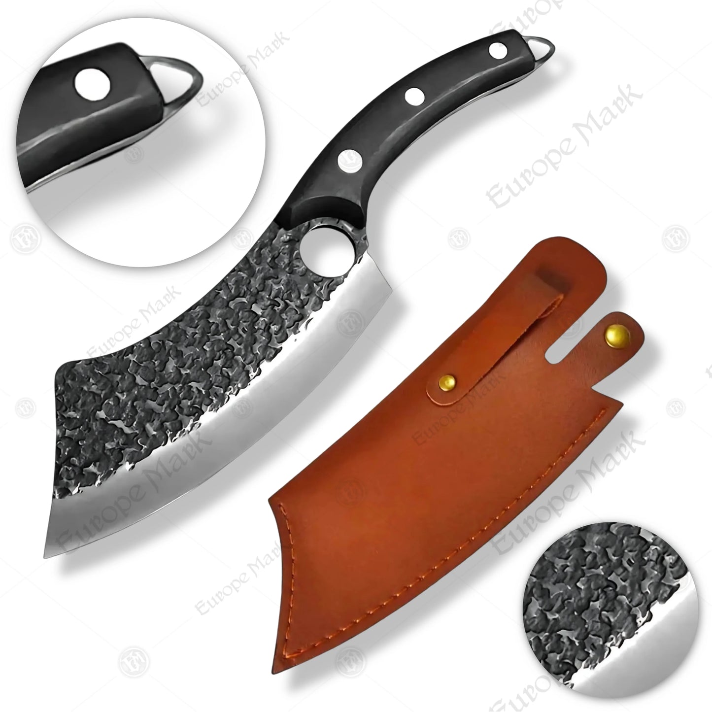 Premium Viking Forged Damascus Boning Cleaver with Rosewood Stand